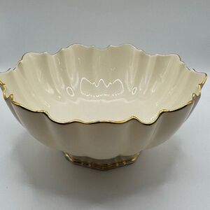 Lenox Sculpture Footed Candy Dish Bowl Ivory with Gold Trim